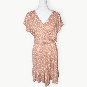 Caution To The Wind Anthropologie Short Sleeve Floral V-Neck Pink Dress. Large.